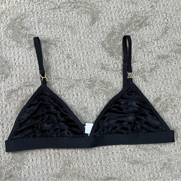 NWOT Women's Aerie Velvet Stripe Triangle Bralette size Large in True Black - Picture 3 of 7